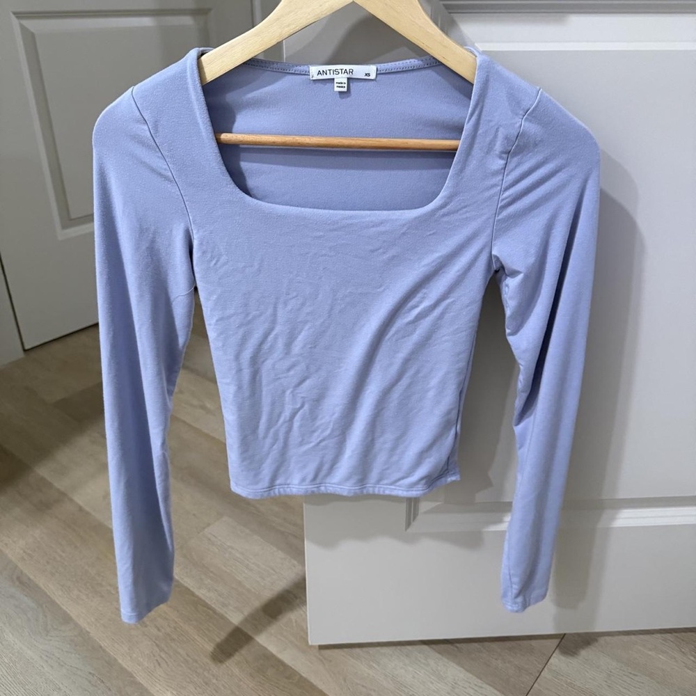 Antistar Lavender Long Sleeve Square-Neck Crop Top